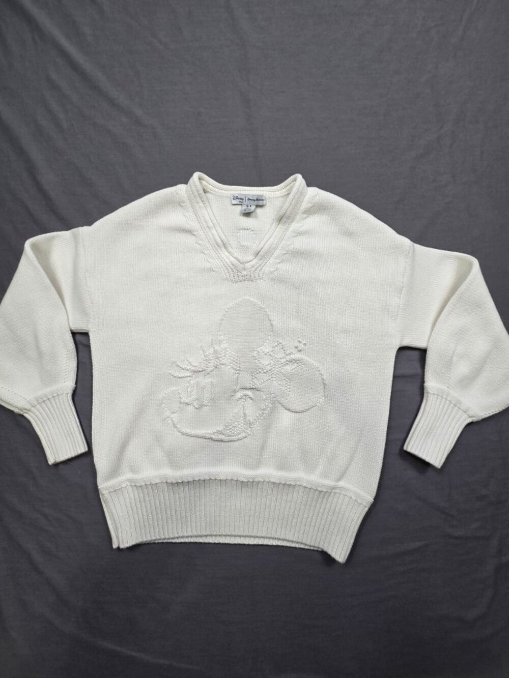 Disney Tommy Bahama Small Womens Sweater White Knit Mickey Mouse Embossed Cotton